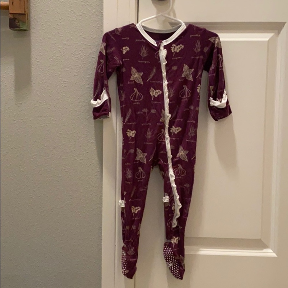 Kickee Pants ruffle footie pajamas - herb print